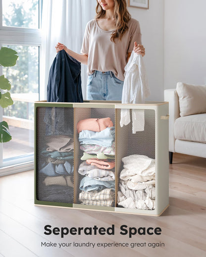 Laundry Hamper 3 section with lid and 3 Pcs Bag, Large Hamper 3 compartment 180L, Laundry Basket Laundry sorter Clothes hamper for Laundryroom Bedroom Blanket Storage Organizer