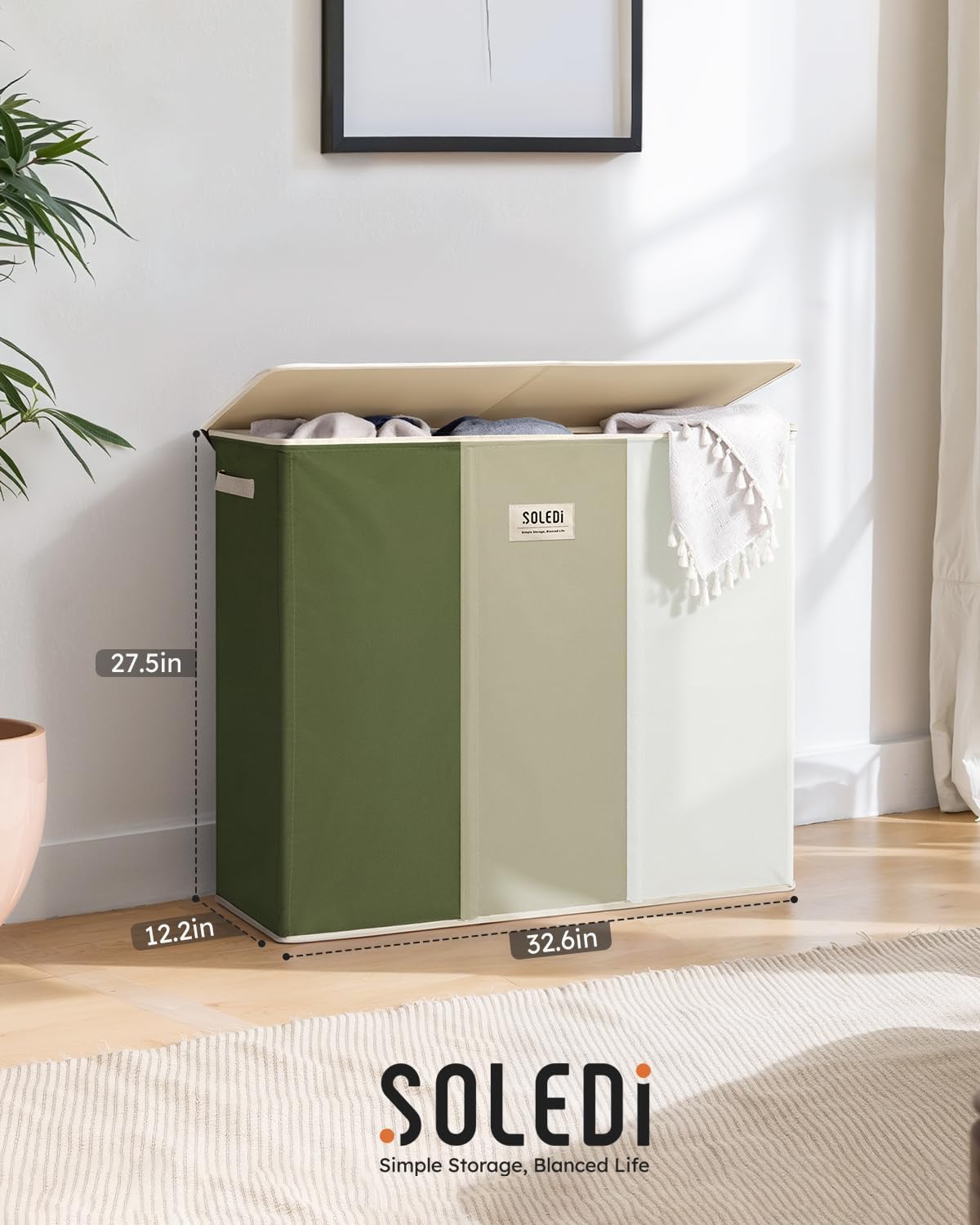 Laundry Hamper 3 section with lid and 3 Pcs Bag, Large Hamper 3 compartment 180L, Laundry Basket Laundry sorter Clothes hamper for Laundryroom Bedroom Blanket Storage Organizer