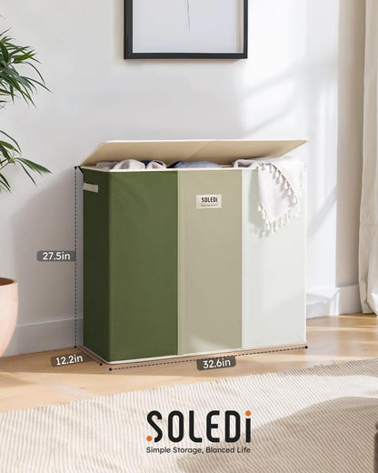 Laundry Hamper 3 section with lid and 3 Pcs Bag, Large Hamper 3 compartment 180L, Laundry Basket Laundry sorter Clothes hamper for Laundryroom Bedroom Blanket Storage Organizer