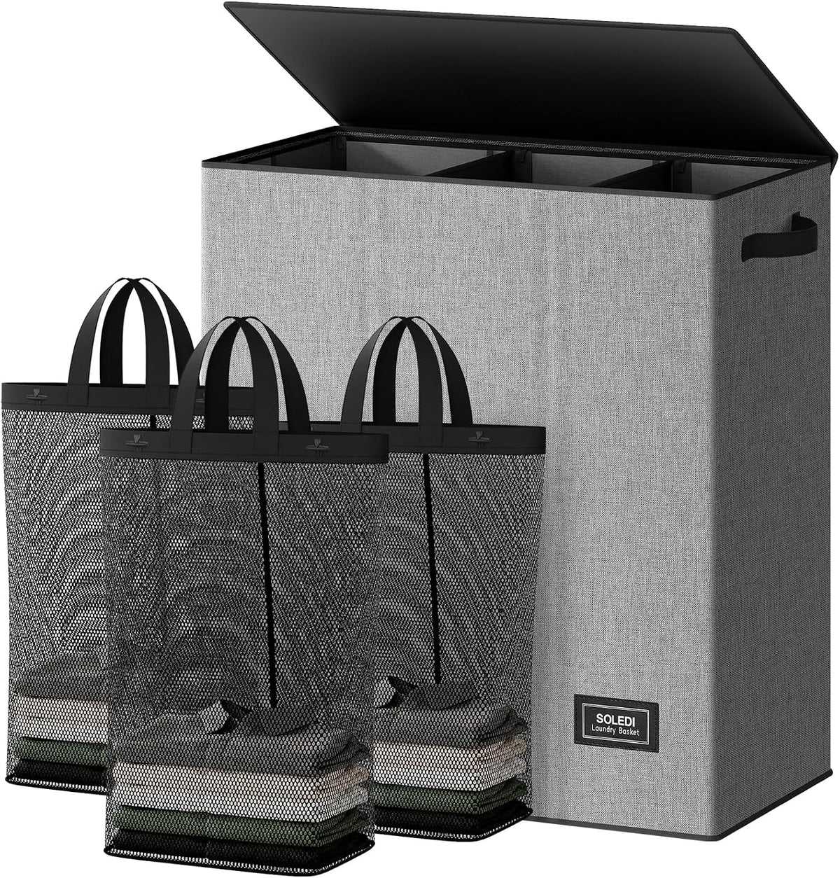 Laundry Hamper 3 section with lid and 3 Pcs Bag, Large Hamper 3 compartment 180L, Laundry Basket Laundry sorter Clothes hamper for Laundryroom Bedroom Blanket Storage Organizer