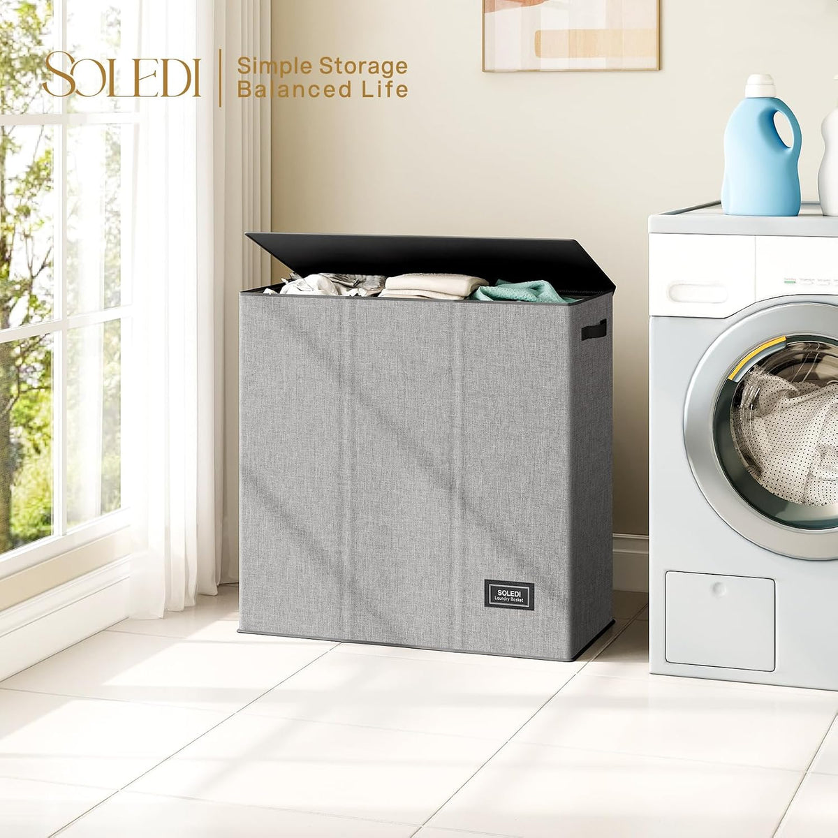 Laundry Hamper 3 section with lid and 3 Pcs Bag, Large Hamper 3 compartment 180L, Laundry Basket Laundry sorter Clothes hamper for Laundryroom Bedroom Blanket Storage Organizer