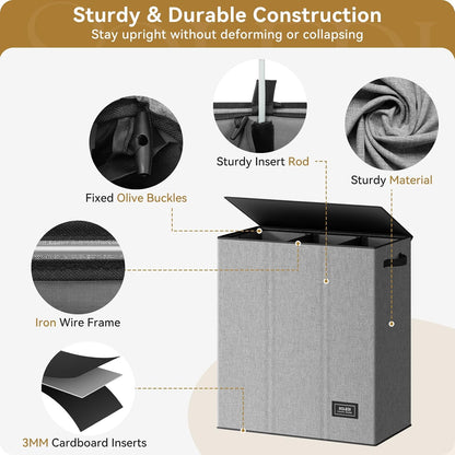 Laundry Hamper 3 section with lid and 3 Pcs Bag, Large Hamper 3 compartment 180L, Laundry Basket Laundry sorter Clothes hamper for Laundryroom Bedroom Blanket Storage Organizer