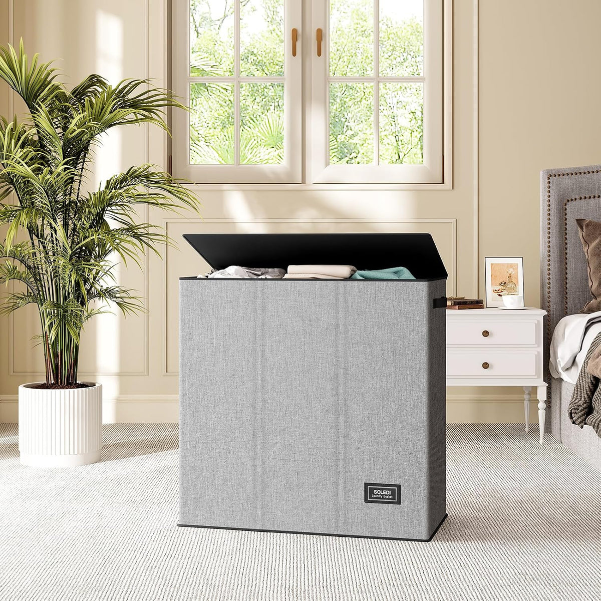 Laundry Hamper 3 section with lid and 3 Pcs Bag, Large Hamper 3 compartment 180L, Laundry Basket Laundry sorter Clothes hamper for Laundryroom Bedroom Blanket Storage Organizer