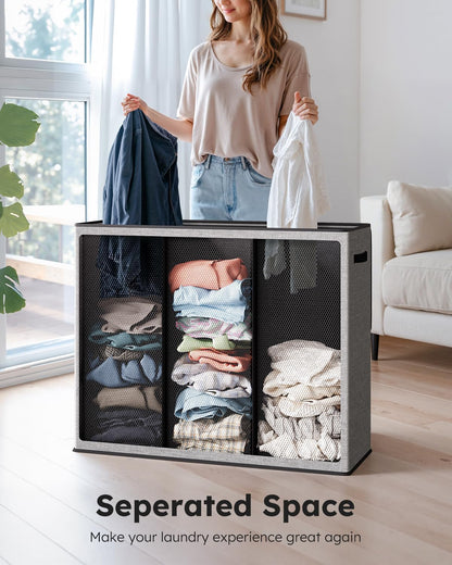 Laundry Hamper 3 section with lid and 3 Pcs Bag, Large Hamper 3 compartment 180L, Laundry Basket Laundry sorter Clothes hamper for Laundryroom Bedroom Blanket Storage Organizer