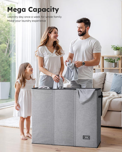 Laundry Hamper 3 section with lid and 3 Pcs Bag, Large Hamper 3 compartment 180L, Laundry Basket Laundry sorter Clothes hamper for Laundryroom Bedroom Blanket Storage Organizer