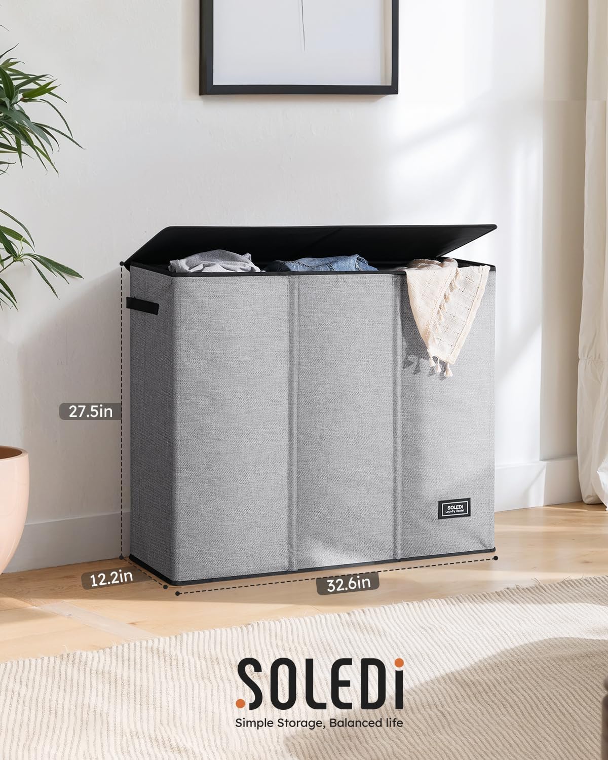 Laundry Hamper 3 section with lid and 3 Pcs Bag, Large Hamper 3 compartment 180L, Laundry Basket Laundry sorter Clothes hamper for Laundryroom Bedroom Blanket Storage Organizer