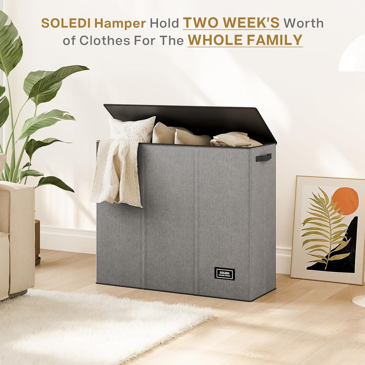 Laundry Hamper 3 section with lid and 3 Pcs Bag, Large Hamper 3 compartment 180L, Laundry Basket Laundry sorter Clothes hamper for Laundryroom Bedroom Blanket Storage Organizer
