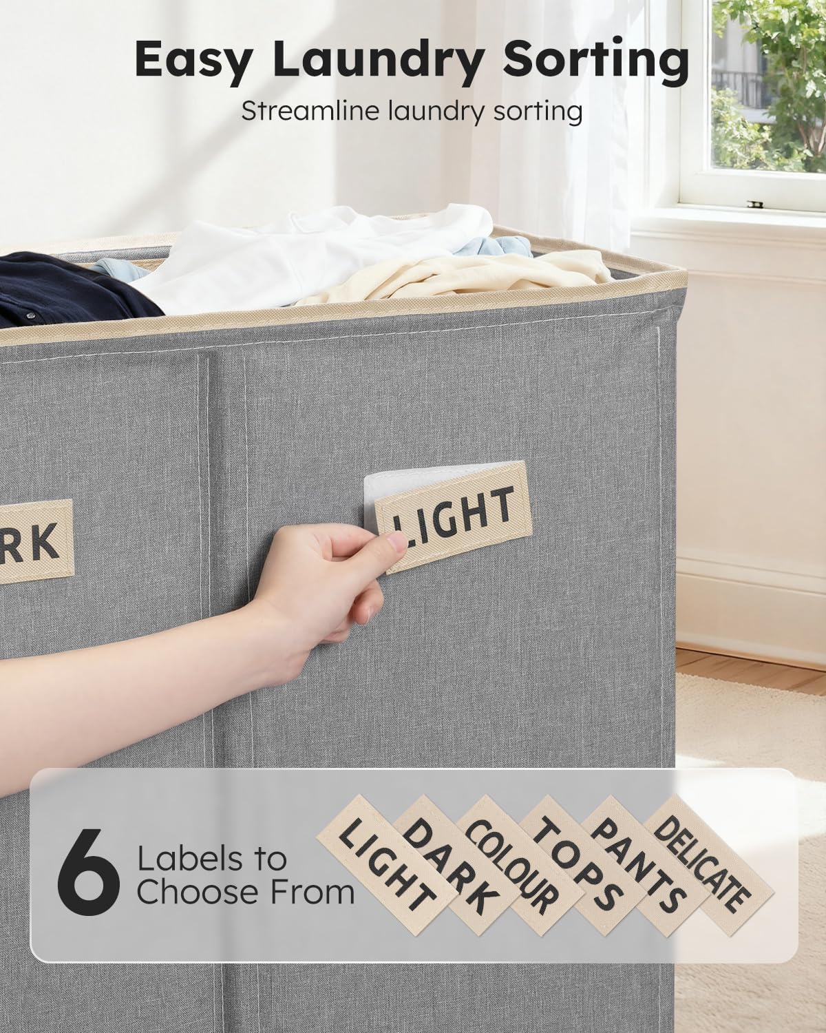 Laundry Hamper 3 section with lid and 3 Pcs Bag, Large Hamper 3 compartment 180L, Laundry Basket Laundry sorter Clothes hamper for Laundryroom Bedroom Blanket Storage Organizer