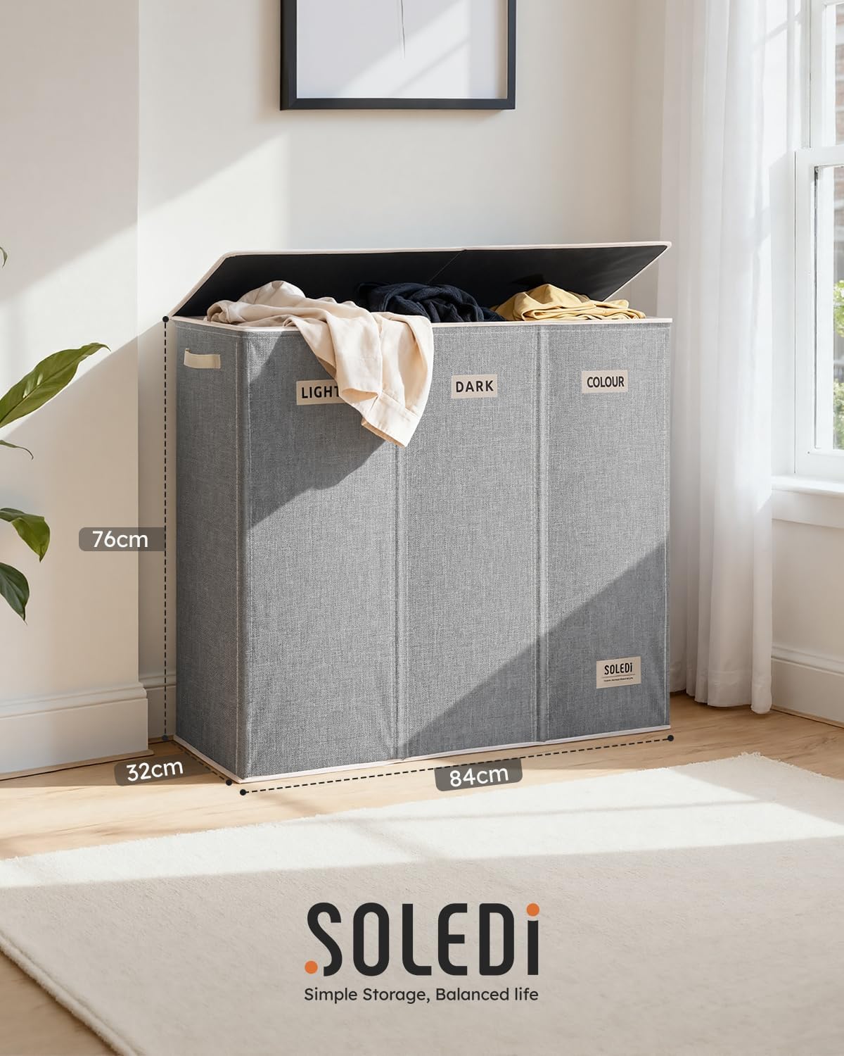 Laundry Hamper 3 section with lid and 3 Pcs Bag, Large Hamper 3 compartment 180L, Laundry Basket Laundry sorter Clothes hamper for Laundryroom Bedroom Blanket Storage Organizer