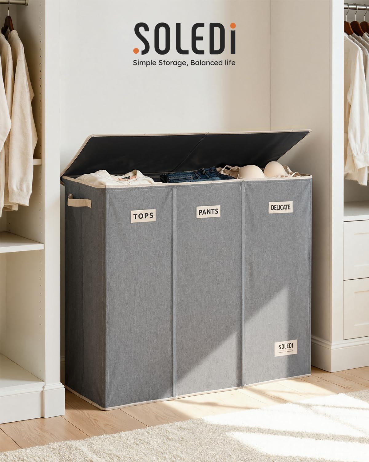 Laundry Hamper 3 section with lid and 3 Pcs Bag, Large Hamper 3 compartment 180L, Laundry Basket Laundry sorter Clothes hamper for Laundryroom Bedroom Blanket Storage Organizer