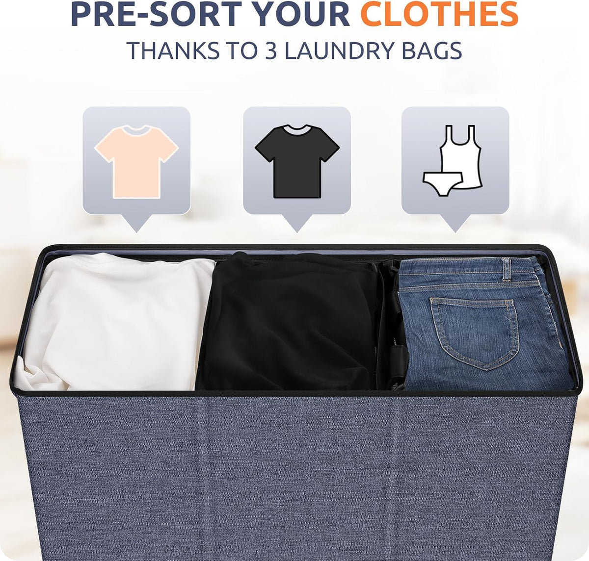 Laundry Hamper 3 section with lid and 3 Pcs Bag, Large Hamper 3 compartment 180L, Laundry Basket Laundry sorter Clothes hamper for Laundryroom Bedroom Blanket Storage Organizer