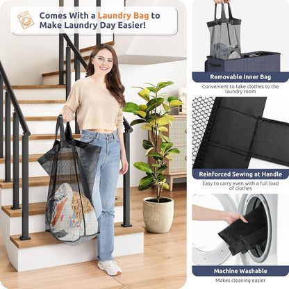 Laundry Hamper 3 section with lid and 3 Pcs Bag, Large Hamper 3 compartment 180L, Laundry Basket Laundry sorter Clothes hamper for Laundryroom Bedroom Blanket Storage Organizer