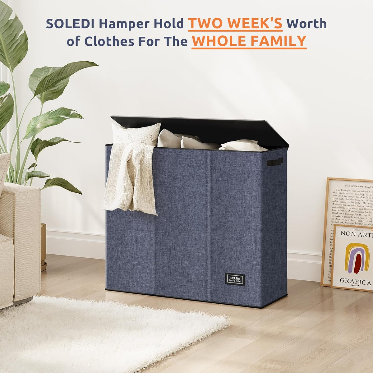 Laundry Hamper 3 section with lid and 3 Pcs Bag, Large Hamper 3 compartment 180L, Laundry Basket Laundry sorter Clothes hamper for Laundryroom Bedroom Blanket Storage Organizer