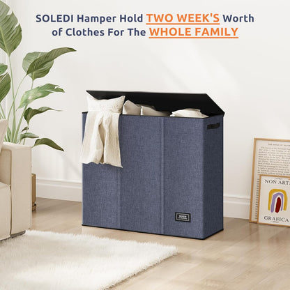 Laundry Hamper 3 section with lid and 3 Pcs Bag, Large Hamper 3 compartment 180L, Laundry Basket Laundry sorter Clothes hamper for Laundryroom Bedroom Blanket Storage Organizer