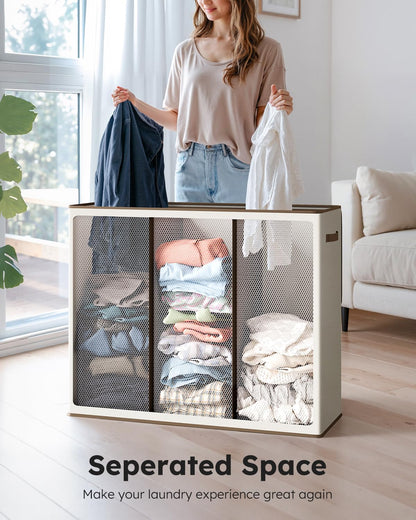 Laundry Hamper 3 section with lid and 3 Pcs Bag, Large Hamper 3 compartment 180L, Laundry Basket Laundry sorter Clothes hamper for Laundryroom Bedroom Blanket Storage Organizer