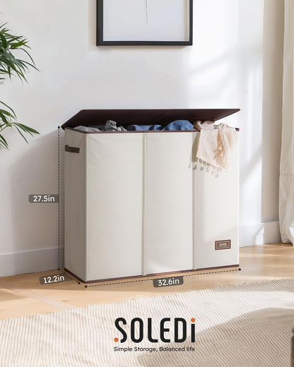 Laundry Hamper 3 section with lid and 3 Pcs Bag, Large Hamper 3 compartment 180L, Laundry Basket Laundry sorter Clothes hamper for Laundryroom Bedroom Blanket Storage Organizer