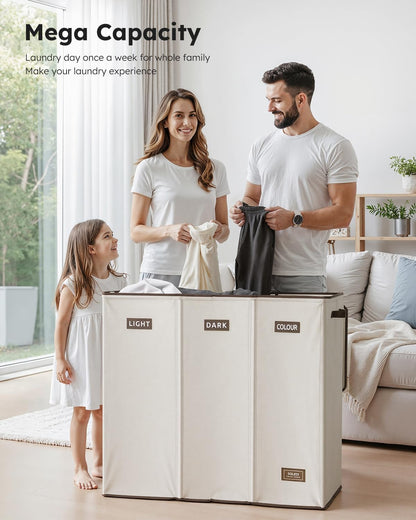Laundry Hamper 3 section with lid and 3 Pcs Bag, Large Hamper 3 compartment 180L, Laundry Basket Laundry sorter Clothes hamper for Laundryroom Bedroom Blanket Storage Organizer