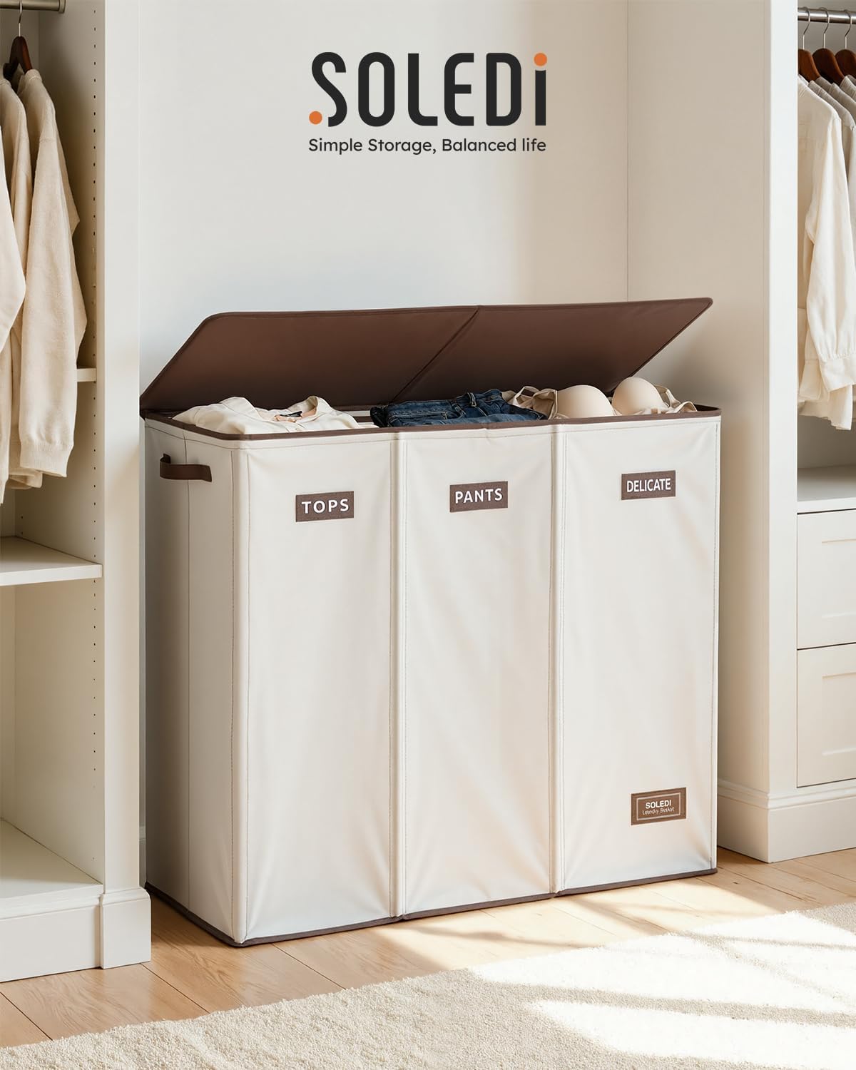 Laundry Hamper 3 section with lid and 3 Pcs Bag, Large Hamper 3 compartment 180L, Laundry Basket Laundry sorter Clothes hamper for Laundryroom Bedroom Blanket Storage Organizer