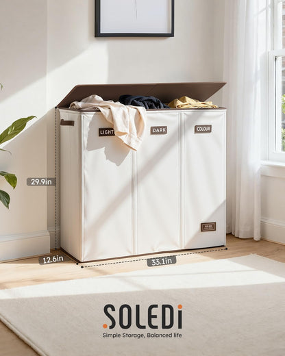 Laundry Hamper 3 section with lid and 3 Pcs Bag, Large Hamper 3 compartment 180L, Laundry Basket Laundry sorter Clothes hamper for Laundryroom Bedroom Blanket Storage Organizer