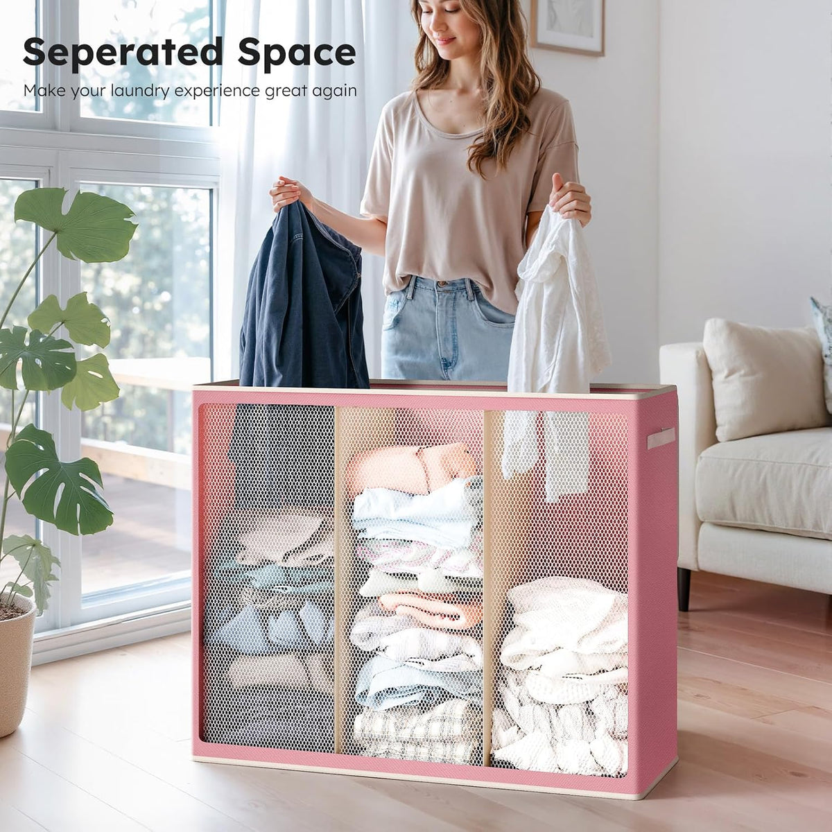Laundry Hamper 3 section with lid and 3 Pcs Bag, Large Hamper 3 compartment 180L, Laundry Basket Laundry sorter Clothes hamper for Laundryroom Bedroom Blanket Storage Organizer