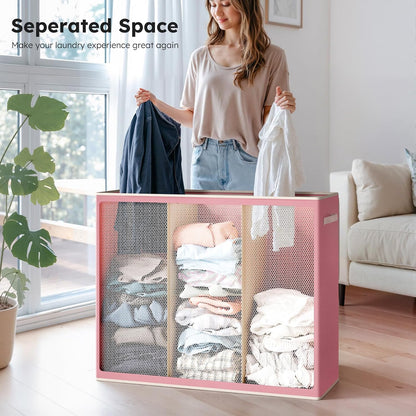 Laundry Hamper 3 section with lid and 3 Pcs Bag, Large Hamper 3 compartment 180L, Laundry Basket Laundry sorter Clothes hamper for Laundryroom Bedroom Blanket Storage Organizer