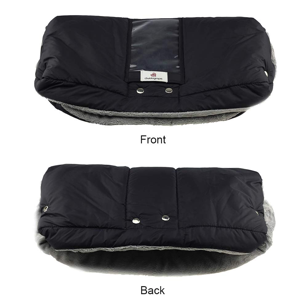 Stroller Hand Warm Muff Pram Gloves with 2 Stroller Hooks Winter Waterproof Anti-Freeze Fleece Baby Stroller Pushchair Warm Gloves Gift for Parents and Caregivers (Black)