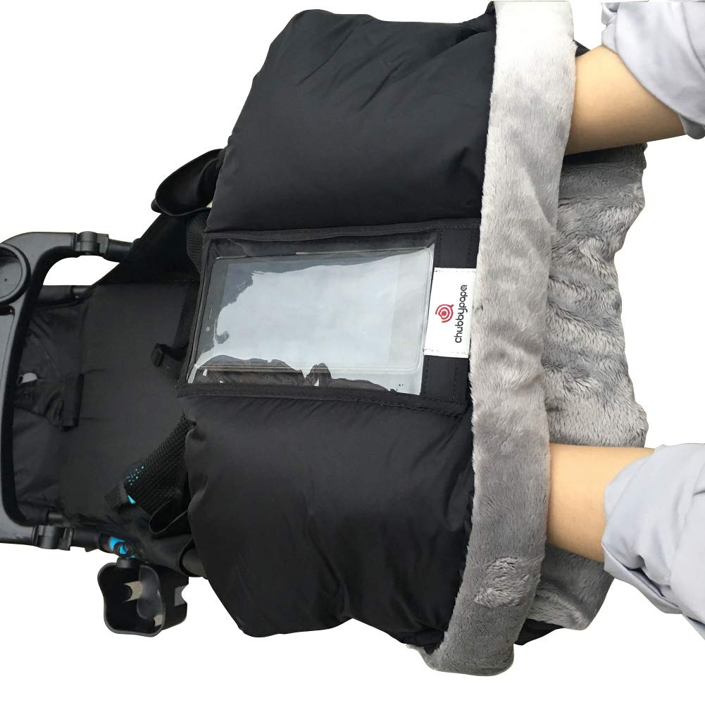 Stroller Hand Warm Muff Pram Gloves with 2 Stroller Hooks Winter Waterproof Anti-Freeze Fleece Baby Stroller Pushchair Warm Gloves Gift for Parents and Caregivers (Black)