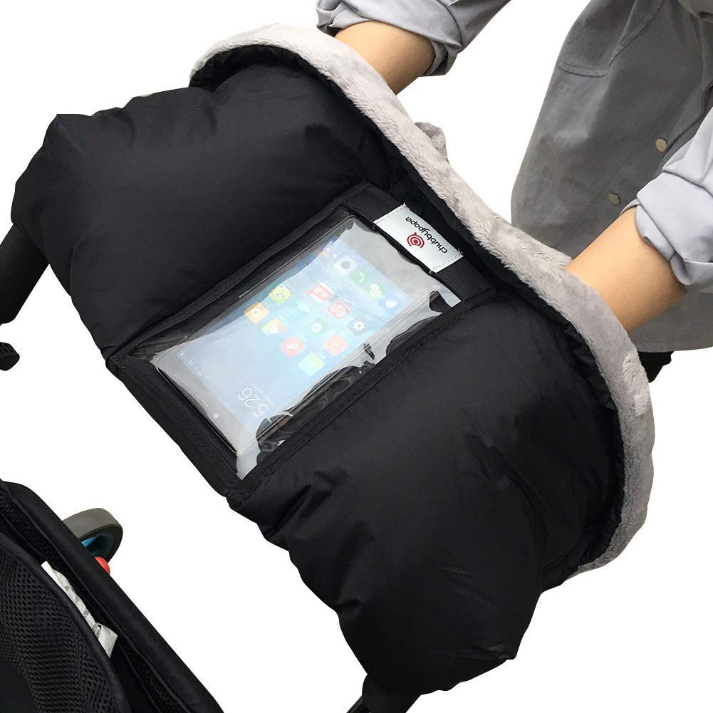 Stroller Hand Warm Muff Pram Gloves with 2 Stroller Hooks Winter Waterproof Anti-Freeze Fleece Baby Stroller Pushchair Warm Gloves Gift for Parents and Caregivers (Black)