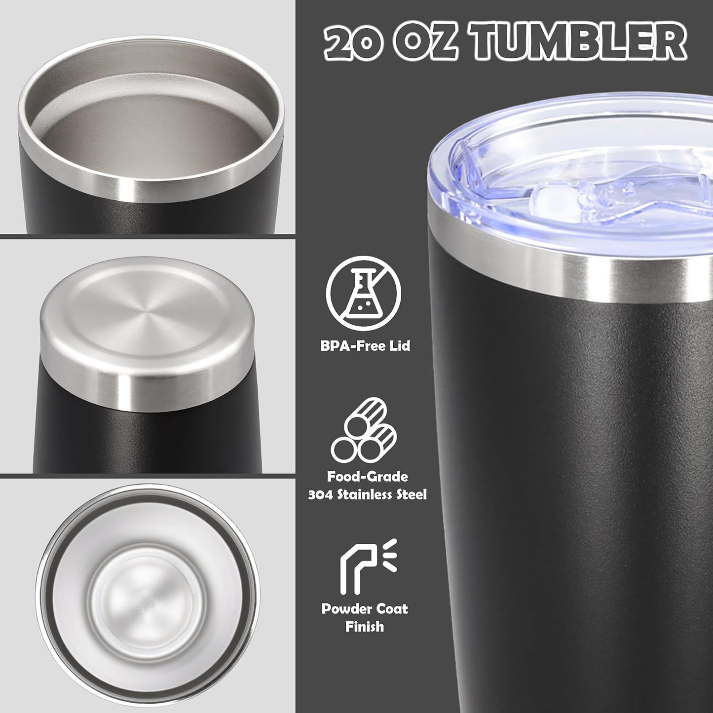 20oz Tumbler Stainless Steel Tumbler Coffee Tumbler with Lid Navy, 1P | Vacuum Insulated Double Wall Travel Mug, Durable Powder Coated Coffee Mug, For Hot & Cold Drinks