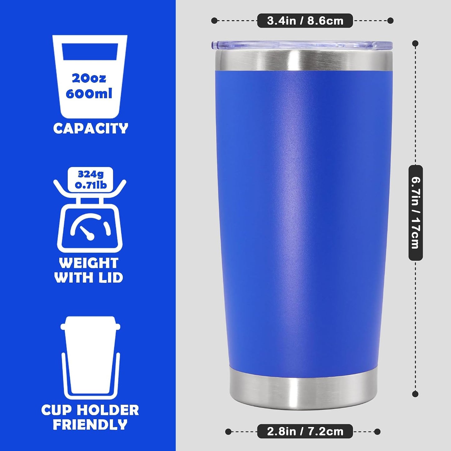 20oz Tumbler Stainless Steel Tumbler Coffee Tumbler with Lid Navy, 1P | Vacuum Insulated Double Wall Travel Mug, Durable Powder Coated Coffee Mug, For Hot & Cold Drinks