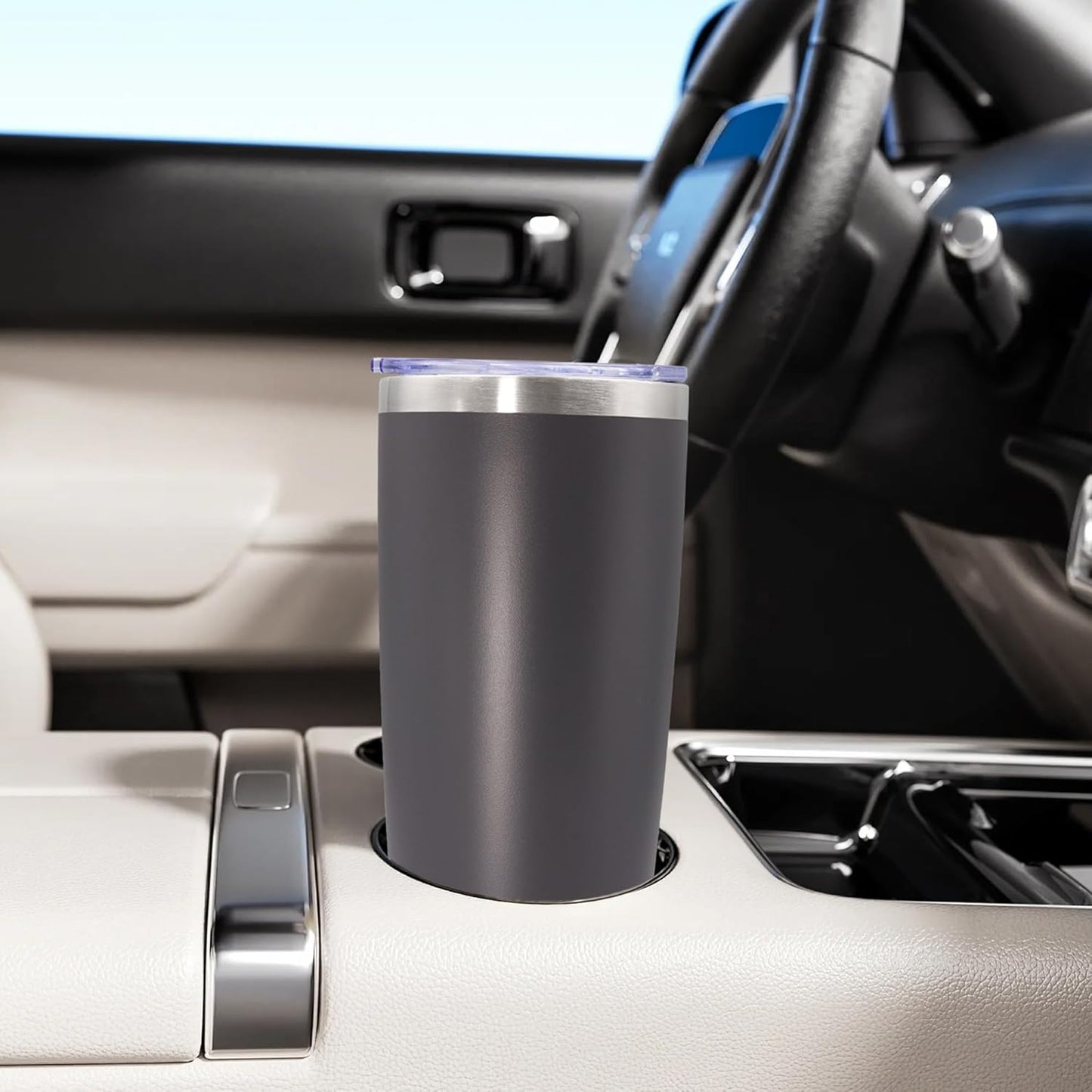 20oz Tumbler Stainless Steel Tumbler Coffee Tumbler with Lid Navy, 1P | Vacuum Insulated Double Wall Travel Mug, Durable Powder Coated Coffee Mug, For Hot & Cold Drinks