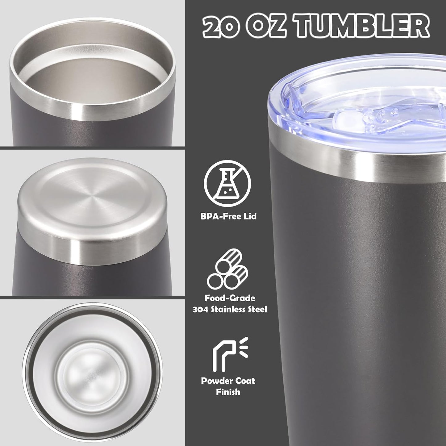 20oz Tumbler Stainless Steel Tumbler Coffee Tumbler with Lid Navy, 1P | Vacuum Insulated Double Wall Travel Mug, Durable Powder Coated Coffee Mug, For Hot & Cold Drinks