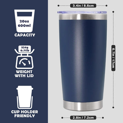 20oz Tumbler Stainless Steel Tumbler Coffee Tumbler with Lid Navy, 1P | Vacuum Insulated Double Wall Travel Mug, Durable Powder Coated Coffee Mug, For Hot & Cold Drinks