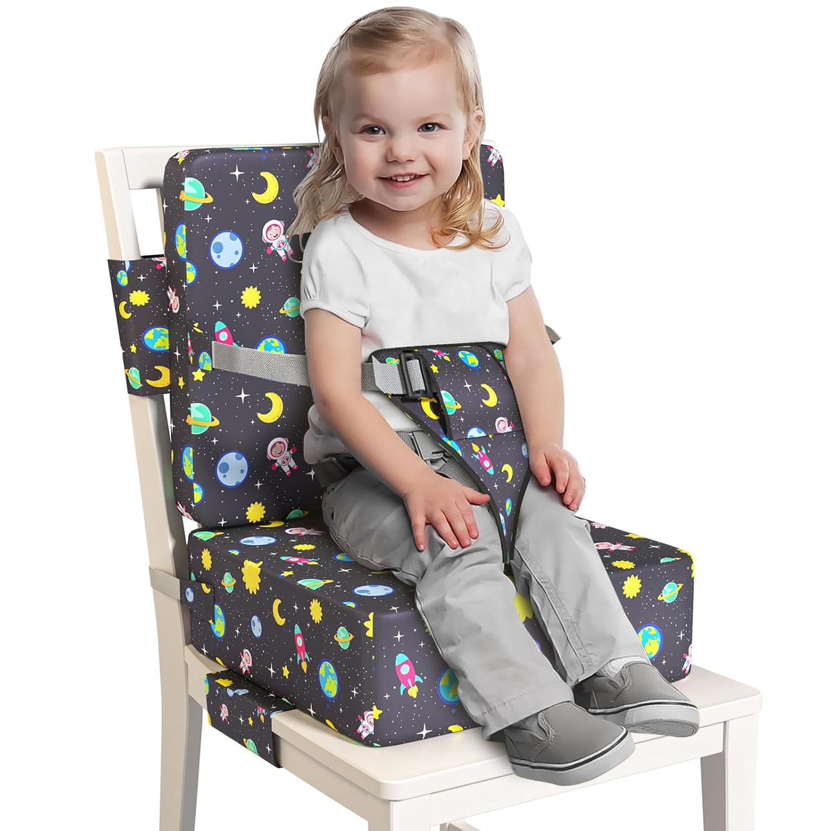 Booster Seat for Dining Table, Toddler Booster Seat for Dining Table with Safety Buckles, Anti-Scratch Easy Cleaning Toddler Seat for Table