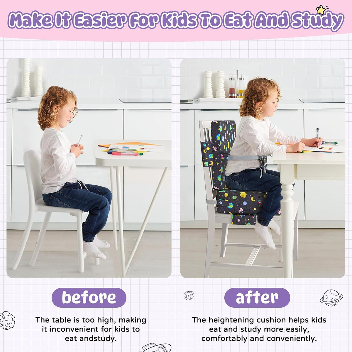 Booster Seat for Dining Table, Toddler Booster Seat for Dining Table with Safety Buckles, Anti-Scratch Easy Cleaning Toddler Seat for Table