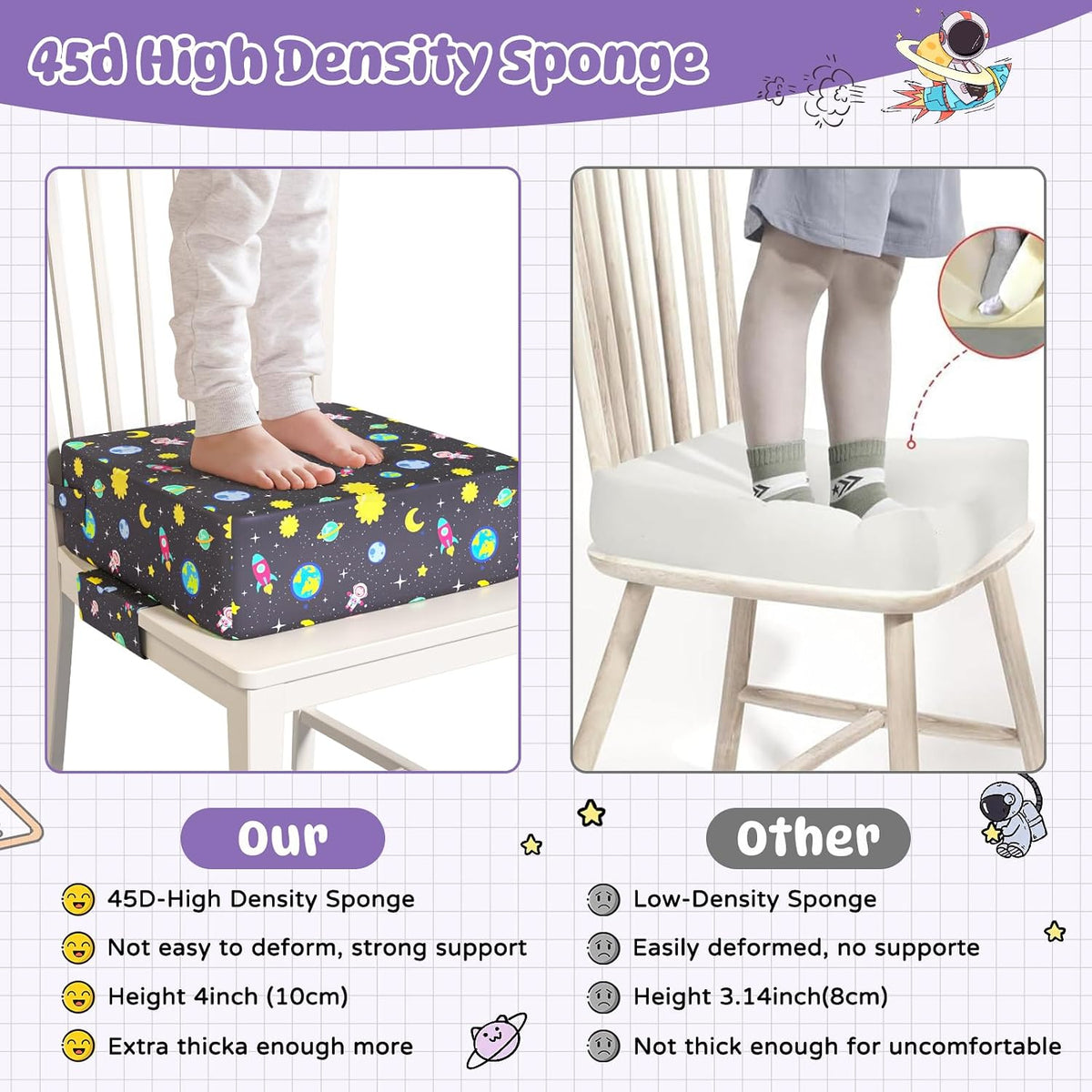 Booster Seat for Dining Table, Toddler Booster Seat for Dining Table with Safety Buckles, Anti-Scratch Easy Cleaning Toddler Seat for Table