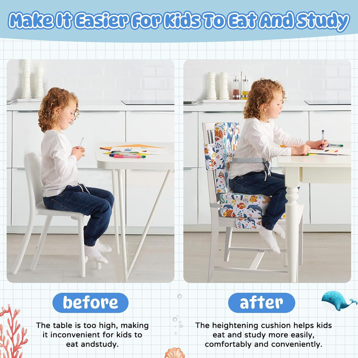 Booster Seat for Dining Table, Toddler Booster Seat for Dining Table with Safety Buckles, Anti-Scratch Easy Cleaning Toddler Seat for Table
