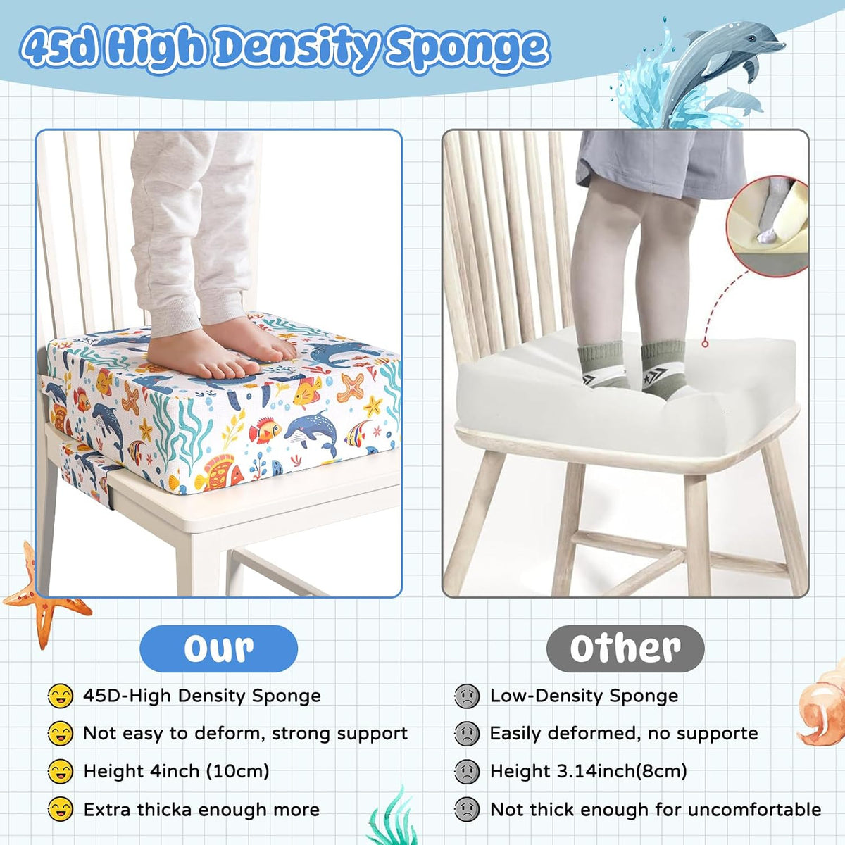 Booster Seat for Dining Table, Toddler Booster Seat for Dining Table with Safety Buckles, Anti-Scratch Easy Cleaning Toddler Seat for Table