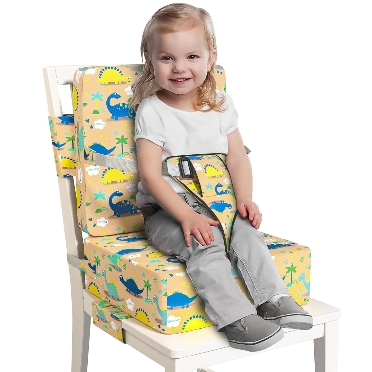 Booster Seat for Dining Table, Toddler Booster Seat for Dining Table with Safety Buckles, Anti-Scratch Easy Cleaning Toddler Seat for Table