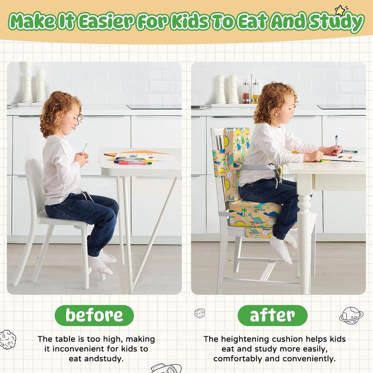 Booster Seat for Dining Table, Toddler Booster Seat for Dining Table with Safety Buckles, Anti-Scratch Easy Cleaning Toddler Seat for Table