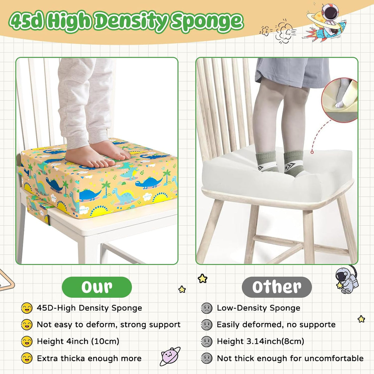 Booster Seat for Dining Table, Toddler Booster Seat for Dining Table with Safety Buckles, Anti-Scratch Easy Cleaning Toddler Seat for Table
