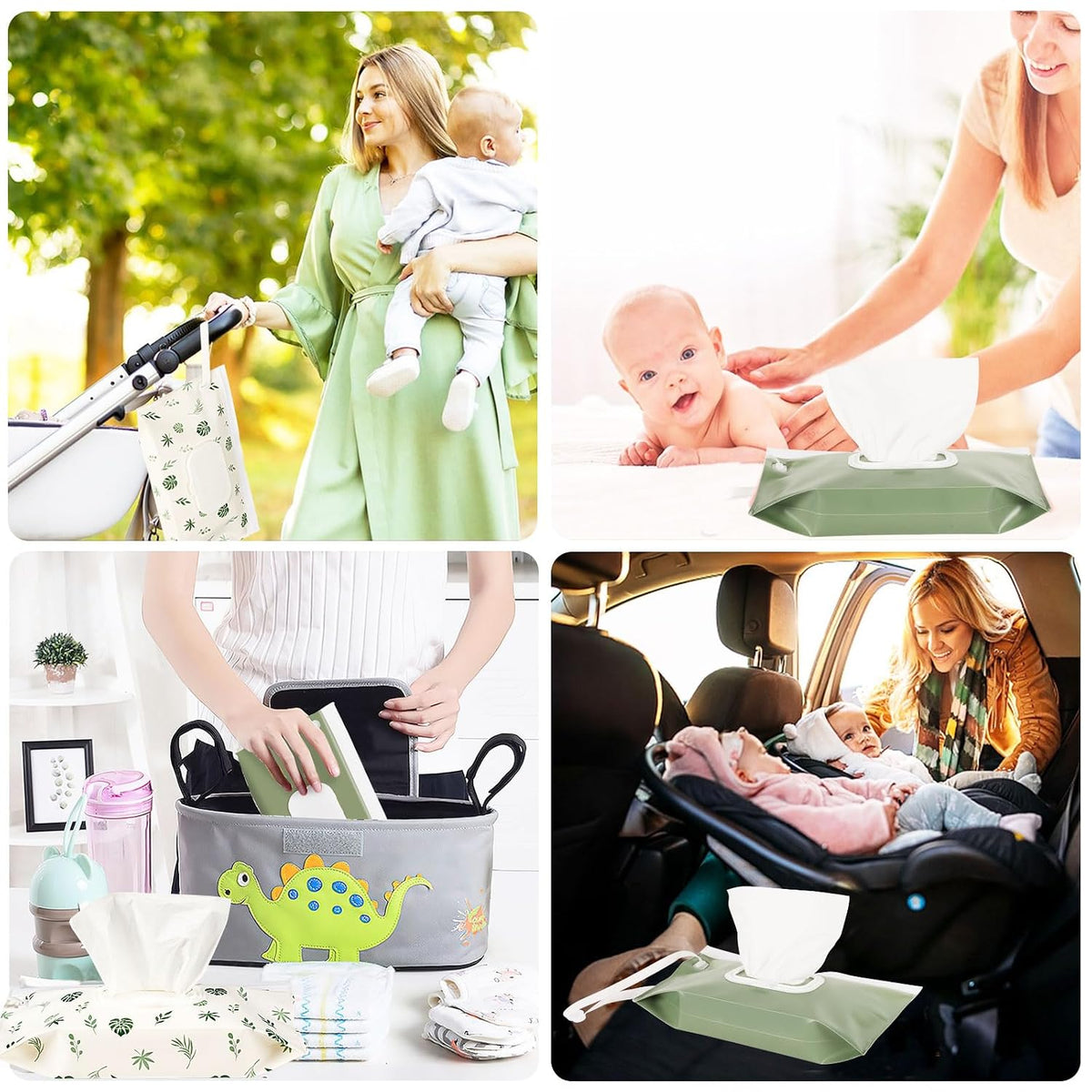 FEBSNOW 2 Pack Baby Wipe Dispenser, Reusable Portable Travel Wipe Holder
