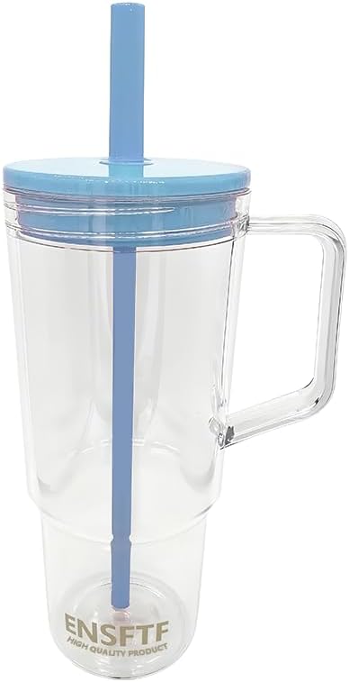 40oz Tumbler Handle&Straw Leakproof Travel Mug Cup Holder Friendly (red) | Large 40oz clear tumbler with handle & straw, tapered base fits cup holders. Durable BPA-free material, great for iced drinks