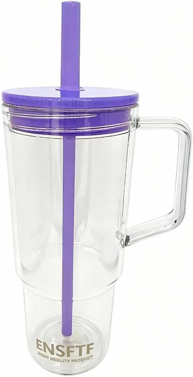 40oz Tumbler Handle&Straw Leakproof Travel Mug Cup Holder Friendly (red) | Large 40oz clear tumbler with handle & straw, tapered base fits cup holders. Durable BPA-free material, great for iced drinks