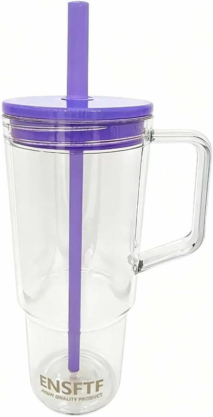 40oz Tumbler Handle&Straw Leakproof Travel Mug Cup Holder Friendly (red) | Large 40oz clear tumbler with handle & straw, tapered base fits cup holders. Durable BPA-free material, great for iced drinks