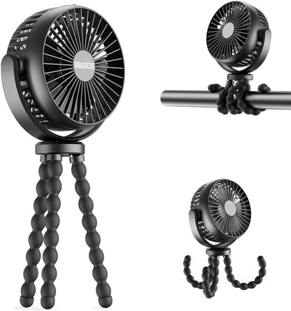 Mini Portable Stroller Fan, Battery Operated Small Clip on, Detachable 3 Speed Rechargeable, 360° Rotate Flexible Tripod Better Cooling for Car Seat Crib Treadmill Travel