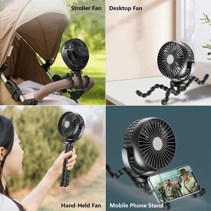 Mini Portable Stroller Fan, Battery Operated Small Clip on, Detachable 3 Speed Rechargeable, 360° Rotate Flexible Tripod Better Cooling for Car Seat Crib Treadmill Travel