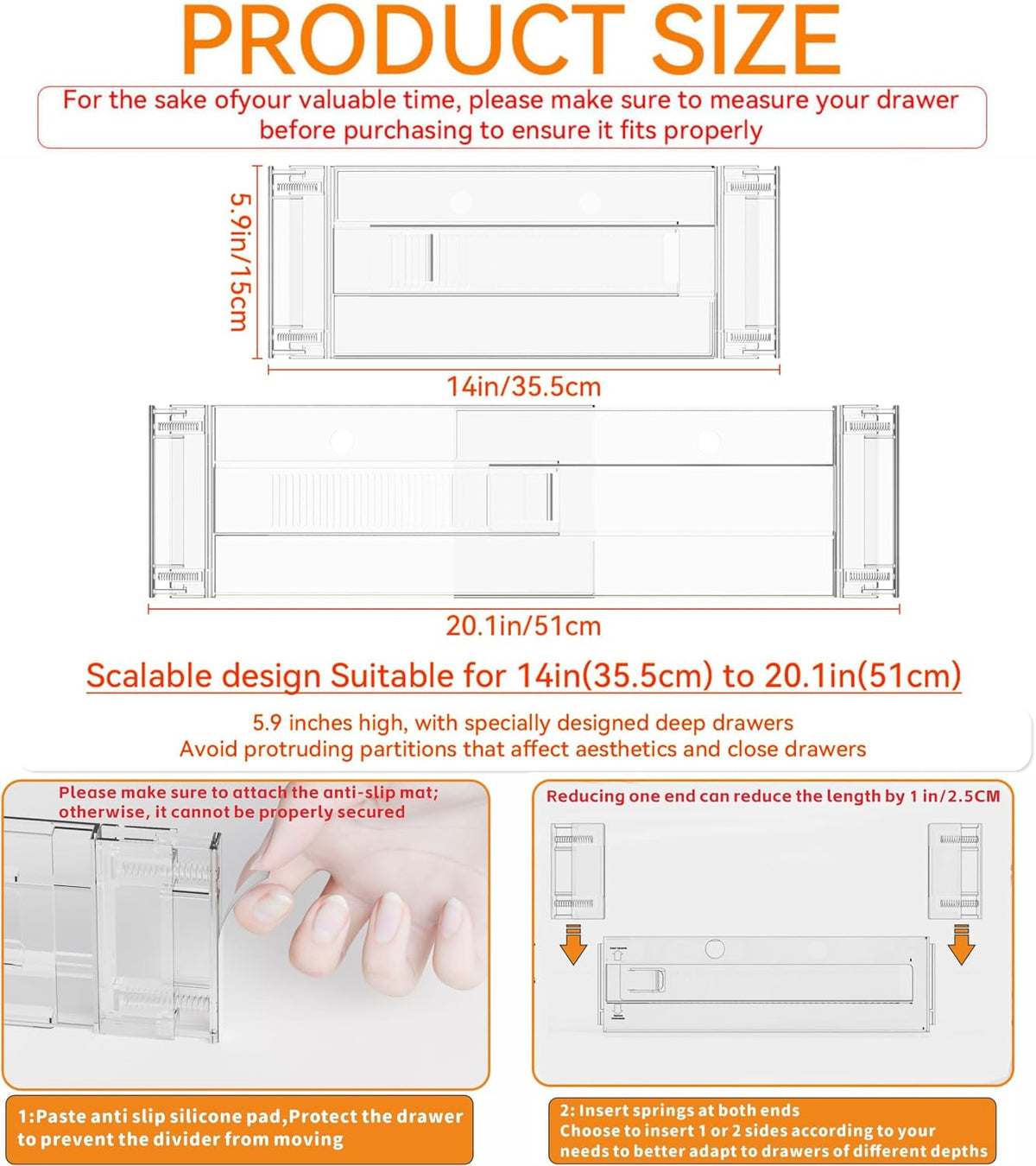 4 Pack Clear Acrylic Drawer Divider 6 Inch High,Expandable from 14-20'',Adjustable Dresser Drawer Dividers for Baby Clothing,Underwear and Sock,Separators,Deep Drawer Separators for Kitchen