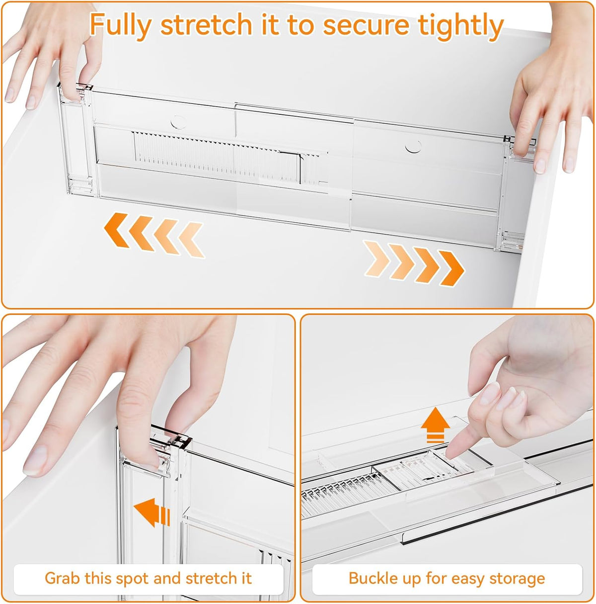 4 Pack Clear Acrylic Drawer Divider 6 Inch High,Expandable from 14-20'',Adjustable Dresser Drawer Dividers for Baby Clothing,Underwear and Sock,Separators,Deep Drawer Separators for Kitchen