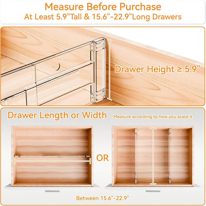4 Pack Clear Acrylic Drawer Divider 6 Inch High,Expandable from 14-20'',Adjustable Dresser Drawer Dividers for Baby Clothing,Underwear and Sock,Separators,Deep Drawer Separators for Kitchen
